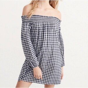 Abercrombie and Fitch blue & white gingham checkered off shoulder dress S